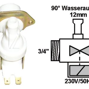 Mosógép alkatrész, MÁGNESSZELEP 1utas 90fok 12mm WHIRLPOOL AWT ew01747