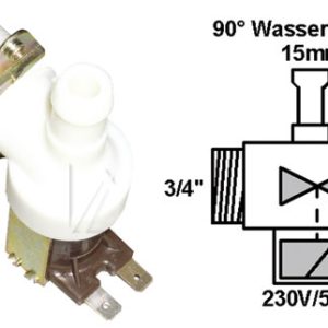 Mosógép alkatrész, ELEKTROMOS SZELEP 1-UTAS 90° 15mm Bauknecht,siemens, ew02578