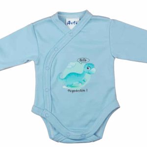 Elöl patentos hosszú ujjú baba body "Hello megérkeztem" mintával