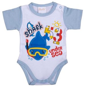 Rövid ujjú baba body Cápás mintával