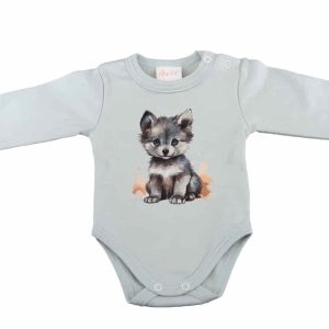 Hosszú ujjú baba body farkas mintával