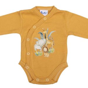 Elöl patentos hosszú ujjú baba body Szafari mintával