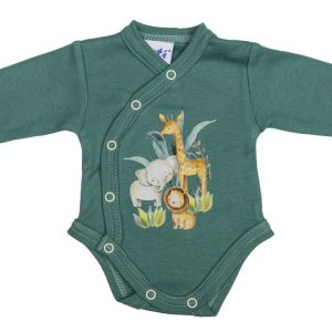 Elöl patentos hosszú ujjú baba body Szafari mintával