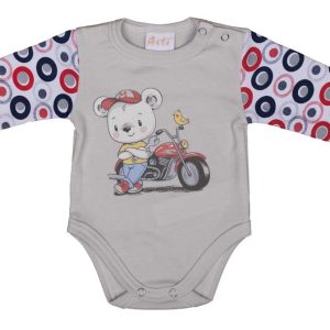 Hosszú ujjú baba body Motoros maci mintával