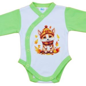 Elöl patentos hosszú ujjú baba body Erdő állatai mintával