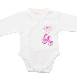 Elöl patentos hosszú ujjú baba body – Kis cipő mintával