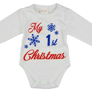 "My first Christmas" feliratos hosszú ujjú karácsonyi baba body| kombidressz fehér