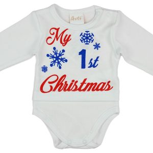 "My first Christmas" feliratos hosszú ujjú karácsonyi baba body| kombidressz fehér