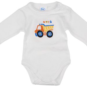 Teherautós hosszú ujjú baba body fehér