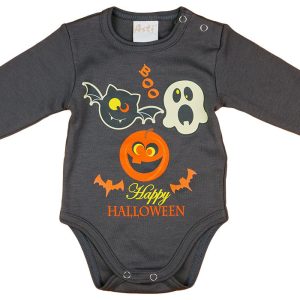Halloween hosszú ujjú baba body szürke