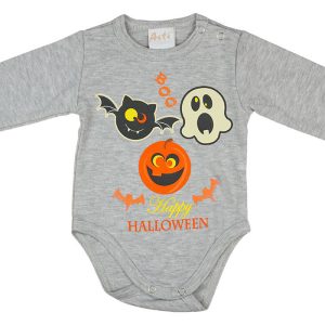 Halloween hosszú ujjú baba body szürke