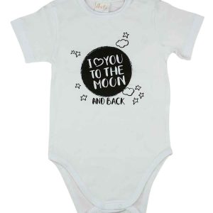 "I love you to the moon and back" feliratos rövid ujjú baba body fehér