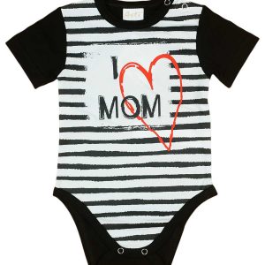 "I LOVE MY MOM" feliratos rövid ujjú baba body fekete