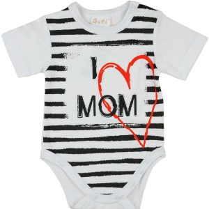 "I LOVE MY MOM" feliratos rövid ujjú baba body fehér