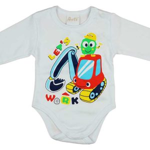 Hosszú ujjú baba body munkagépes mintával