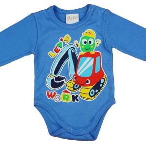 Hosszú ujjú baba body munkagépes mintával