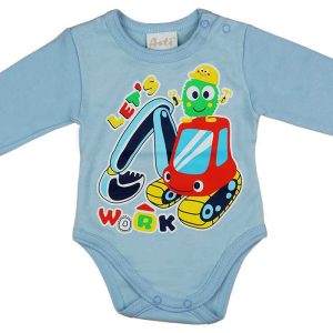 Hosszú ujjú baba body munkagépes mintával
