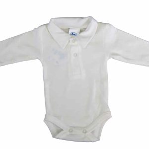 Egyszínű, elöl patentos, galléros hosszú ujjú baba body-kombidressz.
