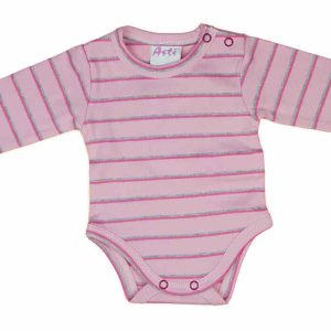 Csíkos vállonpatentos baba body