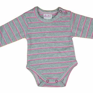 Csíkos vállonpatentos baba body