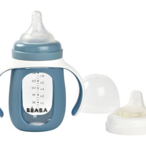 Béaba 2 az 1-ben Tanuló cumisüveg 210 ml + Szilikon borítással - Viharszürke