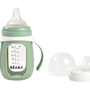 Béaba 2 az 1-ben Tanuló cumisüveg 210 ml + Szilikon borítással - Zsályazöld