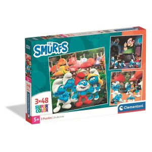 Hupikék törpikék Village 3x48 db-os puzzle Clementoni