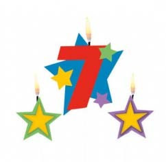 Színes Star 7-es számgyertya csillagokkal