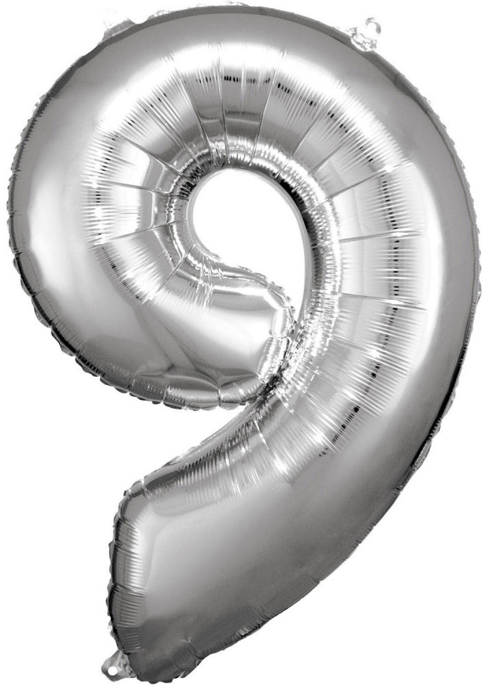 Ezüst Silver óriás szám fólia lufi 9-es, 83x58 cm