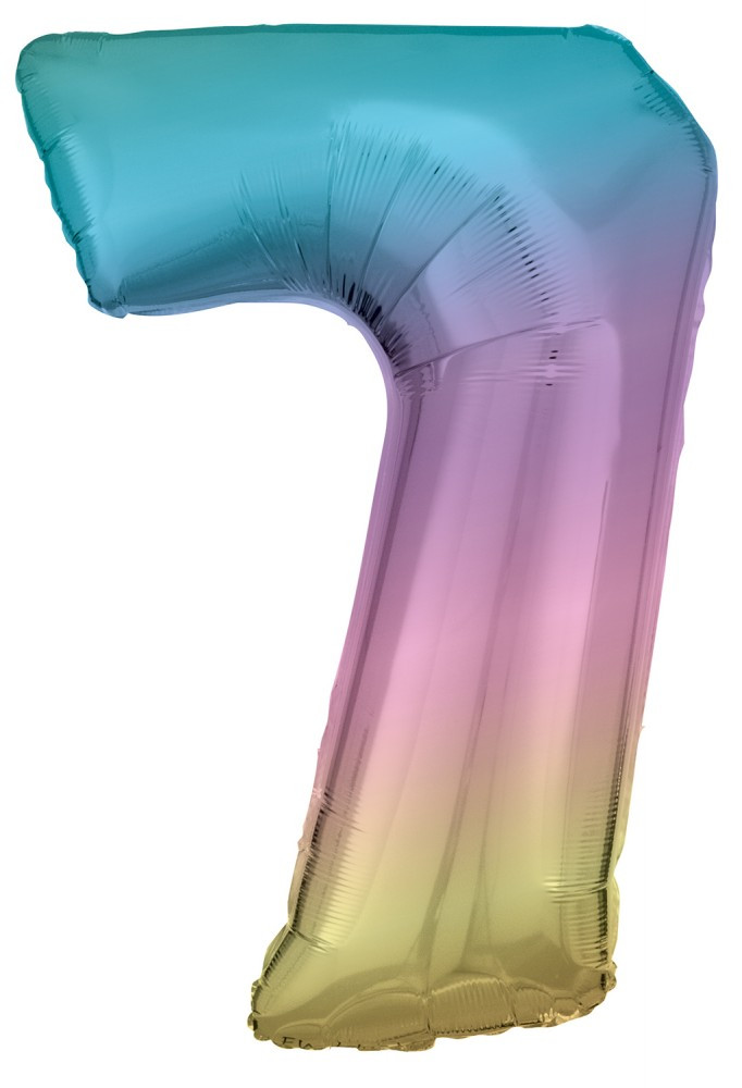 Színes Pastel Rainbow óriás szám fólia lufi 7-es, 83 cm