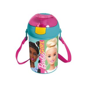 Barbie Happy Thoughts műanyag szívószálas kulacs akasztóval 450 ml