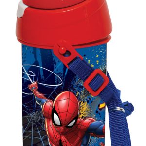 Pókember Dark műanyag szívószálas kulacs akasztóval 500 ml