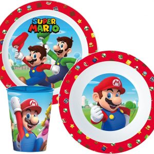 Super Mario Mushroom Kingdom étkészlet, micro műanyag szett, pohárral 260 ml