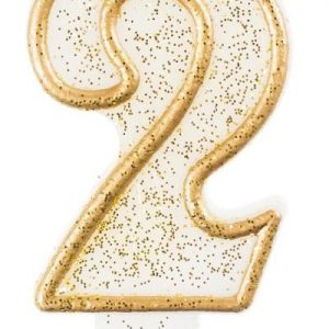 Arany csillámos 2-es Gold számgyertya, tortagyertya