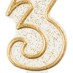 Arany csillámos 3-as Gold számgyertya, tortagyertya