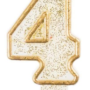 Arany csillámos 4-es Gold számgyertya, tortagyertya