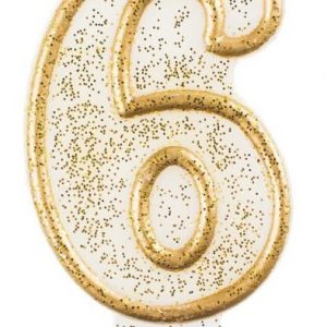 Arany csillámos 6-os Gold számgyertya, tortagyertya