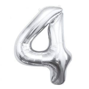 Ezüst Silver 4-es szám fólia lufi 85 cm