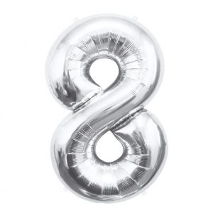 Ezüst Silver 8-as szám fólia lufi 85 cm