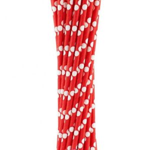 Piros Red Polka Dots papír szívószál 24 db-os