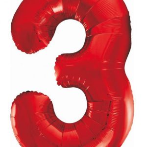 Piros Red 3-as szám fólia lufi 85 cm