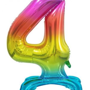 Színes Rainbow 4-es szám fólia lufi talppal 74 cm