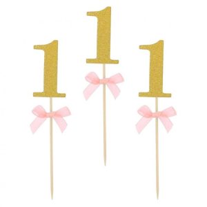Rózsaszín 1st Birthday díszítő pálca 10 db-os