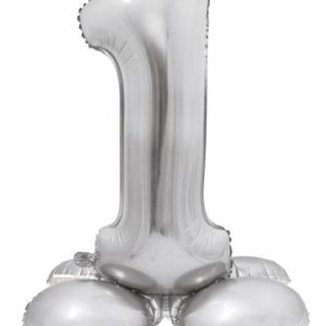 Ezüst 1-es Silver szám fólia lufi talppal 72 cm