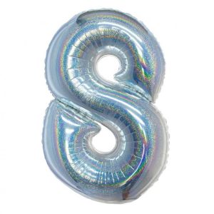 Ezüst Holographic 8-as szám fólia lufi 76 cm