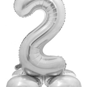 Ezüst 2-es Silver szám fólia lufi talppal 72 cm
