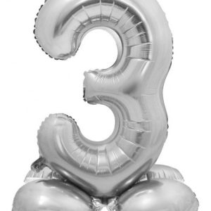 Ezüst 3-as Silver szám fólia lufi talppal 72 cm