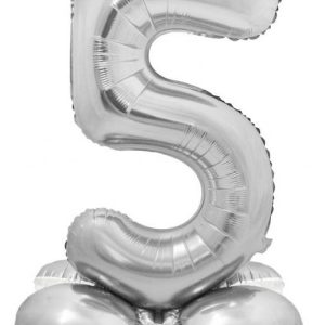 Ezüst 5-ös Silver szám fólia lufi talppal 72 cm