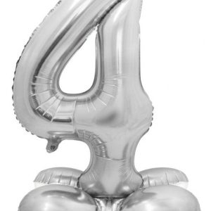 Ezüst 4-es Silver szám fólia lufi talppal 72 cm