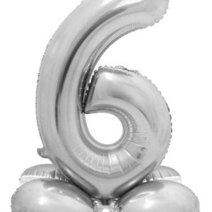 Ezüst 6-os Silver szám fólia lufi talppal 72 cm